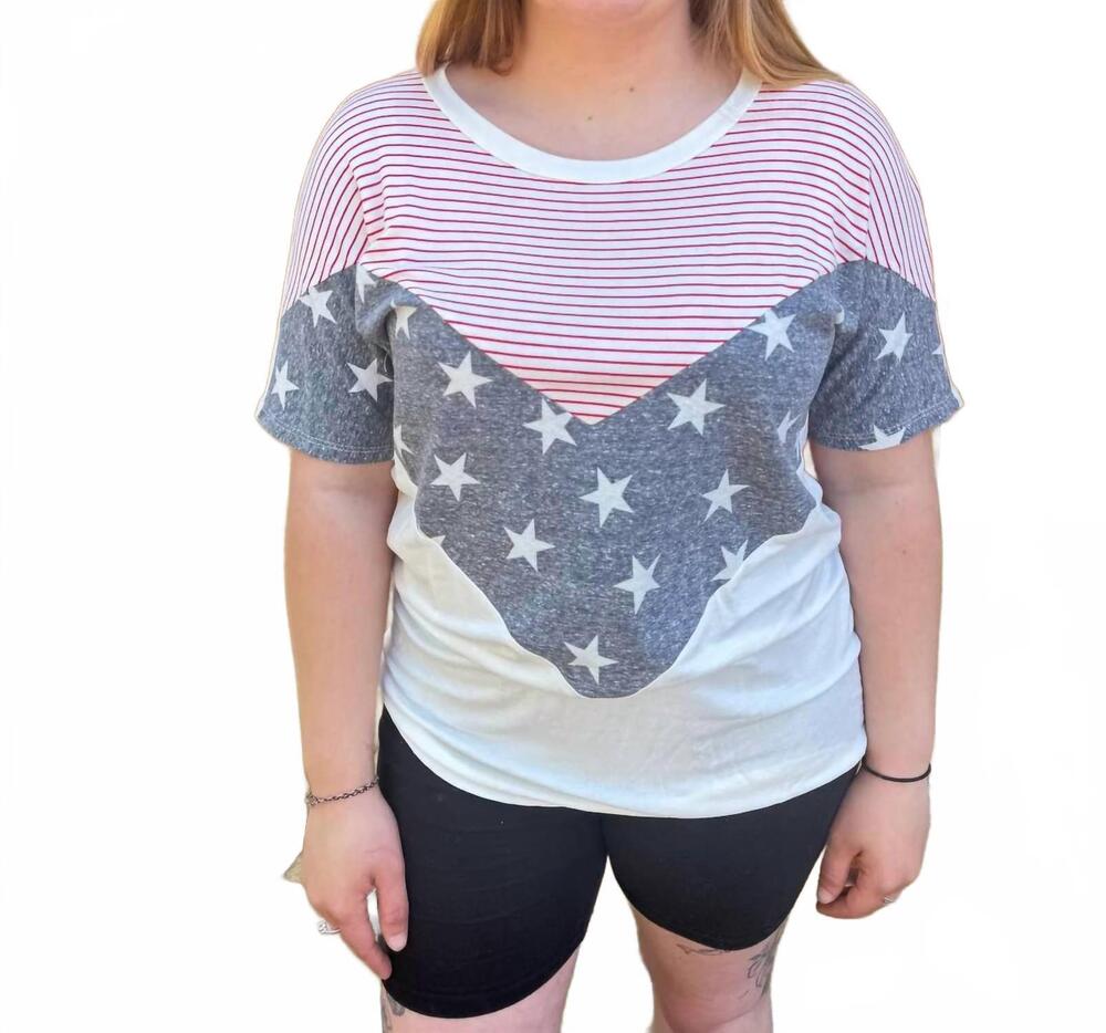 NEW 7TH RAY stars and stripes chevron tee in red